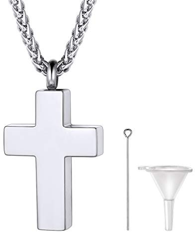 PROSTEEL Pendentif Cendre Funéraire Acier Inoxydable Collier Urne Croix pour Homme Chaîne 3mm/55cm Offerte Bijou Cinéraire Commémoratif Cadeau Accessoire de Souvenirs