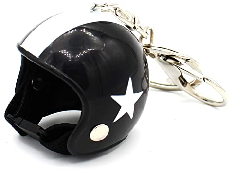 VmG-Store Motorrad Helm Retro Schlüsselanhänger mit funktionsfähigem Verschluss S129 (Schwarz)