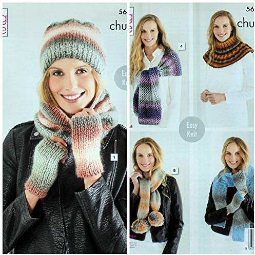 King Cole 5624 Knitting Pattern Ladies Hat Cowl Wrap Scarves Hand Warmers and Shoulder Wrap in Riot Chunky