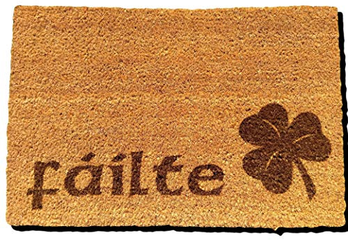FastCraft FAILTE IRISH SCOTTISH GAELIC WELCOME DOOR MAT 60x40 cm COIR DOORMAT OUTDOOR INDOOR ENTRANCE RUG PRESENT HOUSE WARMING GIFT (FAILTE SHAMROCK)