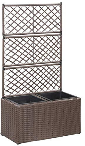 Goliraya Fioriera da Giardino con Traliccio in PolyrattanMarrone,Fioriera Grigliato Rattan,Fioriera Traliccio Legno,Fioriera Grande,Fioriera da Giardino legno,Fioriera da Esterno 58x30x107 cm