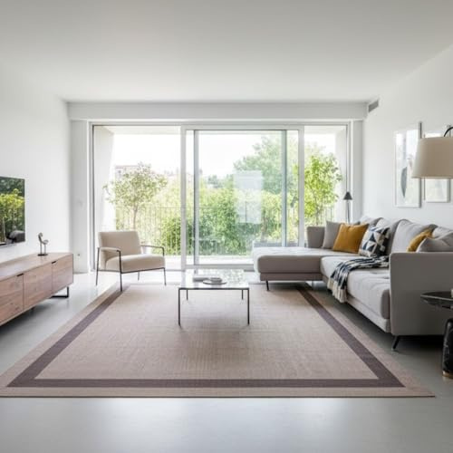 Alfombra vinilica de Tejido Trenzado de Alta Gama Lavable Antideslizante Alfombra Resistentes para Salon Cocina baño Pasillo - 120x180 cm., GRECA-Beige
