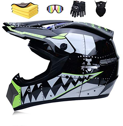 MXYMC Motorradhelm,Motocross Helm,helm Kinder,fullface Helm,ATV Helm,MTB(Kostenlose Handschuhe, Brille, Schutzbrille) black,57-58 cm