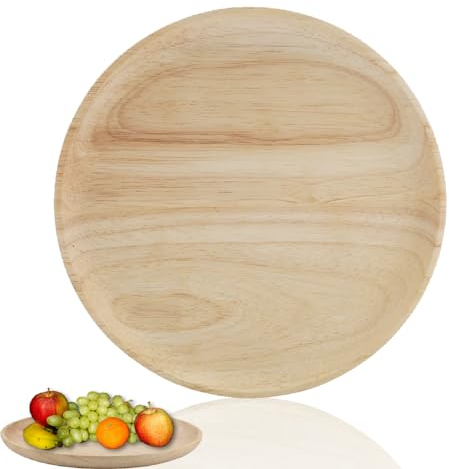 HERCHR Plateau de Service en Bois, Assiettes Rondes en Bois pour Fruits, Steak, Sushi, Café, Pain, Desserts, 20cm