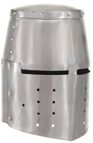 vidaXL Mittelalterlicher Ritterhelm für LARP Replik Theaterrequisiten Halloween-Partys Kreuzritterhelm Topfhelm Mittelalter Helm Rüstung Silbern Stahl