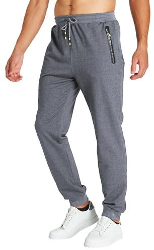 ZOXOZ Jogginghose Herren Baumwolle mit Reißverschluss Taschen Hosen Trainingshose Sporthose Lang Sweatpants Graue XL