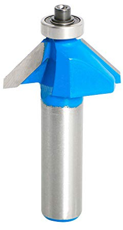 Aopin 45 Degree Chamfer Edge Forming Router Bit 1/2-Inch Shank, Top Bearing Bevel Edge Forming Router Bits Cutter Woodworking Tool, Blue, Silver, 1Pcs