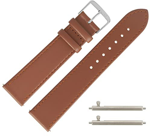 MARBURGER Uhrenarmband 20mm Leder Braun Silber Glatt Mit Naht - Montage Set 7592034000121