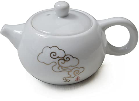 Porzellan-Teekanne, 170 ml, kleine Teekanne, weiß, chinesisches Gongfu-Tee-Set (verheißungsvolle Wolken)