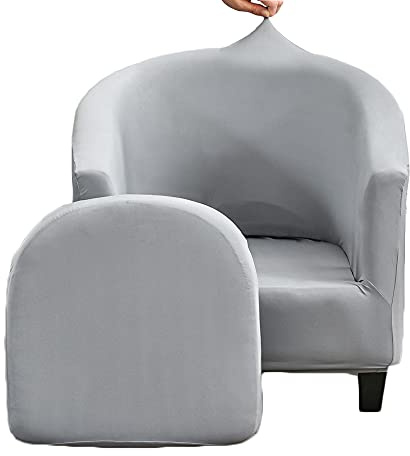 FANSU Sesselschoner Sesselbezug Einfarbig Sofabezug, 2-Teilige Stretch Tub Chairs Sesselhussen mit Armlehne, Sesselüberwurf für Clubsessel Loungesessel Cocktailsessel (Hellgrau)