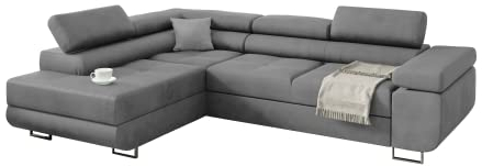 KREATIVE FURNITURE & DESIGN Ecksofa Miami ecksofa mit schlaffunktion und bettkasten, Wohnzimmer ecksofa, Ecksofa mit Bettkasten, Ecksofa in L-Form (Casablanca 2314) (Grau, Ottomane Links)