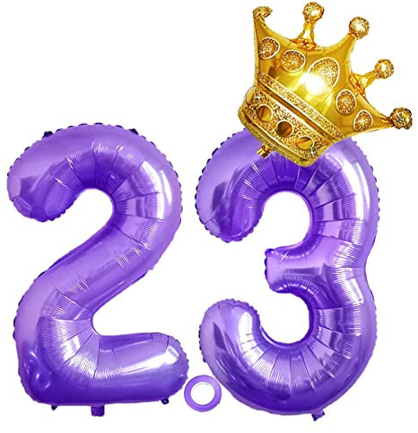 Luftballons Zahl 23, Riesen Folienballon 23, Helium Ballons Krone Luftballons Aufblasbar Gold, Mylar Ballon Zahl 23 Lila für Geburtstag, Jubiläum,Hochzeit Party Deko (XXL 100CM)