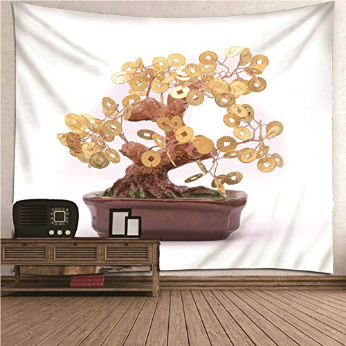 Banemi Wandteppich Balkon, Wandbehang Junge Braunes Gold Topfpflanze mit Kupfer Polyester Wandbehang Wanddeko für Wohnheim 150x130CM