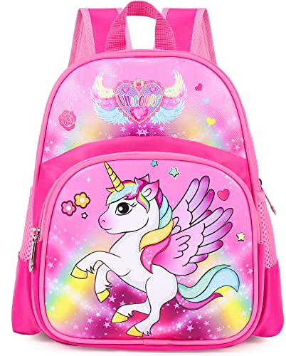 Czemo Kinderrucksack Mädchen und Jungen Schulrucksack Nylon Einhorn Cartoon Drucken School Bag Niedlich Kleinkind Daypack Mit Brustgurt Und Fächern Ergonomisch Wasserdichter Backpack Rosa