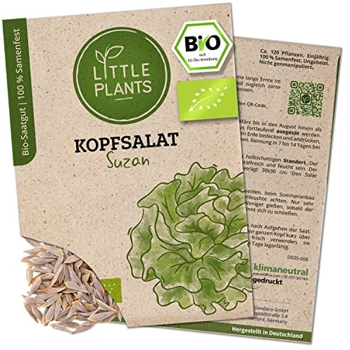 Litte Plants Graines de laitue bio - 180 graines de salade - Taux de germination élevé - 100 % naturelles - Salade suzan - Pour potager, potager, plate-bande surélevée - Graines de légumes biologiques