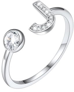 SILVERCUTE Initiale J Ring 925 Silber Zirkonia Buchstabe Offener Ring verstellbar Alphabet Statement Ring Hochzeit Verlobung Schmuck Accessoire für Mädchen Frauen