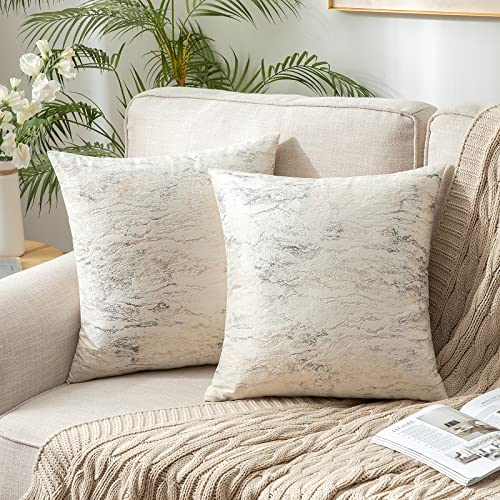 MIULEE 2er Set Samt Kissenbezug Moderne Zierkissenbezug Dekorative Kissenbezüge Weich Kissenhülle Dekohülle Couchkissen Sofakissen Dekokissen Deko Wohnzimmer Schlafzimmer 40x40 cm Weiß