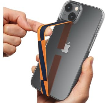 Sinjimoru Stylish Silicone Cell Phone Strap as Phone Grip Holder, Wireless Charging Compatible Slim Phone Charm for Apple iPhone & Phone cases. Sinji Loop Motive Graphics Checkerboard Orange