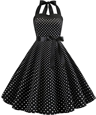 Robe Vintage Années 50 Femme Retro Rockabilly Pin Up Élégante Robes sans Manche Dos Nu Décolleté en Cœur Polka Dot Trapèze Mariage Cocktail Soirée Fête Cérémonie Décontractée au Genou Midi S-XXL