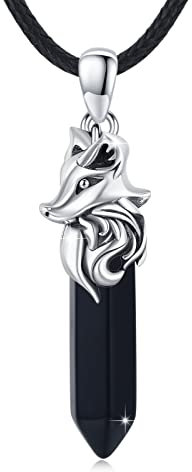 CUOKA MIRACLE Fuchs Kette 925 Sterling Silber Herren Schwarz Kristall Fuchs Anhänger Tier Halskette Gotisch Fuchs Schmuck für Damen Männer Mädchen Junge