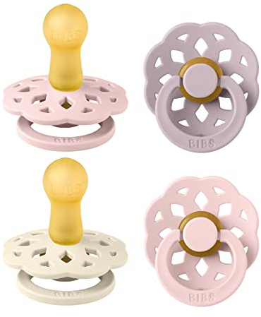 BIBS Boheme Schnuller 4er-Pack. BPA-frei, Kirschform Nippel. Naturkautschuk/Latex, Hergestellt in Dänemark. 0-6 Monate (4er Pack), Blossom Mix