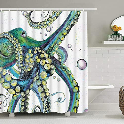 RAMOTE Duschvorhang 200x200 Krake, Duschvorhänge Antischimmel 3D Krake, Shower Curtains Wasserdicht Waschbar, Duschrollo für Badewanne Dusche Badezimmer, mit 12 Ringe
