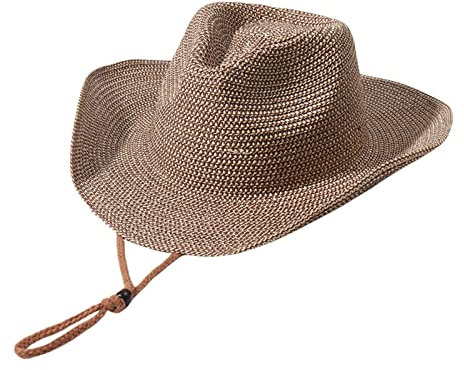 Xeadoffubio Chapeau de cowboy pour homme - Chapeau de cowboy occidental - Chapeau de paille tissé à la main - Respirant - Chapeau de plage jazz - Chapeau de soleil, marron foncé, Taille unique