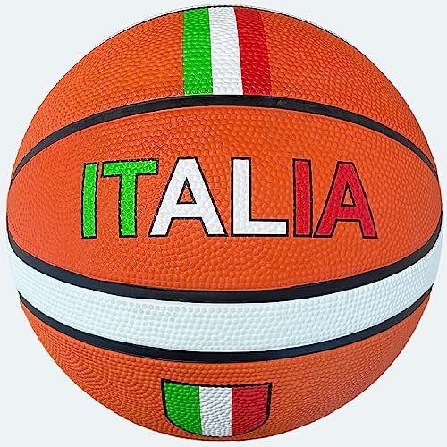 Mikado Sport Ballon de Basketball Tricolore pour l'intérieur et l'extérieur Fabriqué en PU Taille 7 (Italie Blanc Orange).