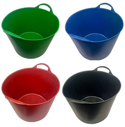 3 x 42 Litre Flexi Tub Storage Container Bucket Garden Laundry Durable Colours Set of Three Mixed Assorted Colours Randomly Picked