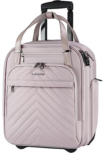 VANKEAN Carry On Underseat 16-inch Multi-Functional Underseater Lightweight Overnight Suitcase with Wheels, Roller Case for Women Travel Business, Light Dusty Pink
