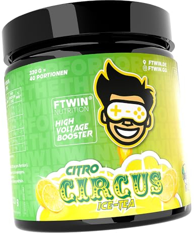 FTWIN HIGH VOLTAGE BOOSTER | Für GAMER und E-SPORTLER | REFLEX – FOCUS – ENERGY – ENDURANCE | 320 g = 40 Portionen (320 g, Citro Circus)