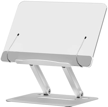 TUKA-i-AKUT Alu Acryl Buchständer, Höhen- und Winkelverstellbare Aluminium Leseständer mit Seitenclips, Ergonomischer Lesepult Schreibtisch-Lesehalter Kochbuchhalter für Buch Tablet Laptop TKD8061