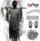 Kitimi Costume Mietitore Bambino, Grim Reaper Costume con Occhiali Luminosi Falce Della Morte Catene Guanti Cintura, Costume Morte Halloween Carnevale(ragazzi XL)