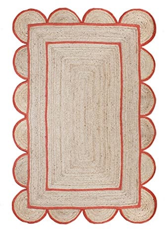 CASAVANI Jute-Teppich, handgewebt, natürlich, 1,2 x 2,4 m, Beige und Orange, perfekt für Wohnzimmer, Küche, Eingangsbereich, Bauernhaus