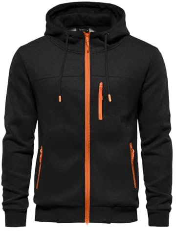 CTU Felpa con cappuccio da uomo a maniche lunghe, con cerniera, in pile, taglie S-3XL, Nero , M