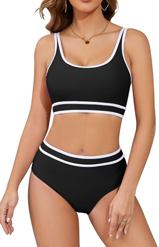 SHEKINI Speed Bikini Set da donna in due pezzi, costume da bagno sportivo da donna, bikini da nuoto, sport, 2 pezzi, bustier per piscina, Nero , M