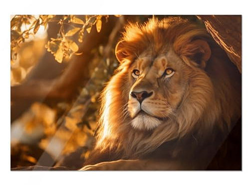 GRAZDesign Glasbild Löwe Nahaufnahme, Afrika Glasbilder Wandbilder aus Glas, Wanddeko Wohnzimmer, Küche, Flur, Büro - 100x50cm