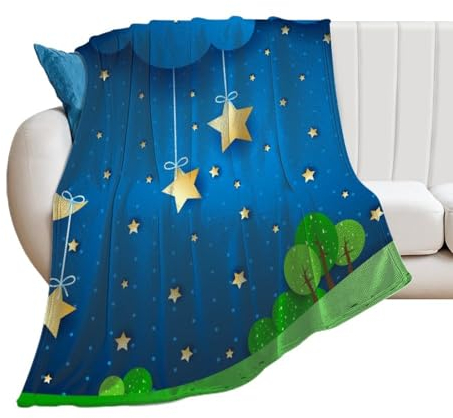 FENAC Kuscheldecke Stern Mond Sofadecke Wohndecke Couchdecke Für Wohnzimmer Schlafzimmer 100×130cm