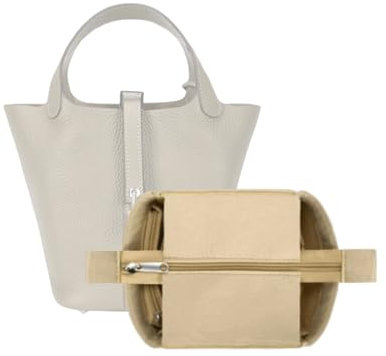 LinerLink Taschen-Organizer für Hermes Picotin PM 18 (13 x 18 x 18 cm (L x H x T), handgefertigter Tascheneinsatz, 2 mm Filztascheneinsatz, Damenhandtaschenformer (Beige, Stil B: Reißverschlusskappe)