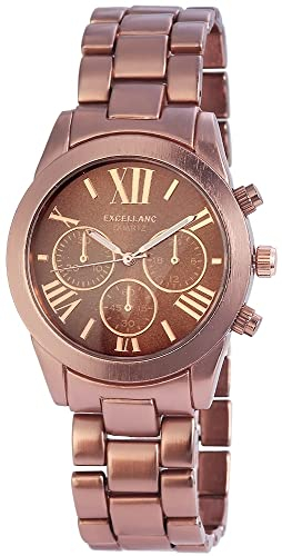 Excellanc Herren Armband Uhr Braun Kupfer Chrono-Look Metall Analog Quarz 9280957000006