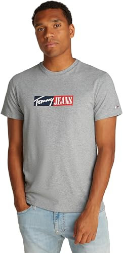 Tommy Jeans Men’s Slim Entry Graphic Long Sleeve Round Neck T-Shirt, Grey (Grey HTR), XXL