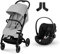CYBEX Gold Kinderwagen Beezy, Ab Geburt bis ca. 4 Jahre, Fog Grey, Inkl. Beezy Adapter und CYBEX Gold Babyschale Cloud G i-Size Inkl. Neugeboreneneinlage, ab Geburt bis ca. 24 Monate, Moon Black