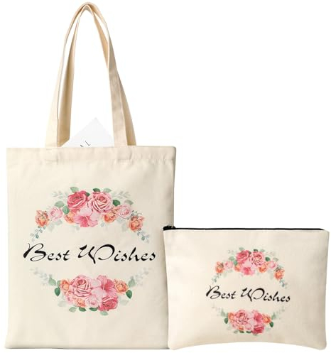 AiQInu Bolsa de Lona 40x32cm, Bolso Tote de Mujer de Algodón con Flores Bolsa de Compras con Bolsillo Interior, Lote de 2
