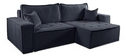 Kaiser Möbel, Ecksofa mit schlaffunktion, mit Bettkasten, Schlafsofa Bohoo, Designer Sofa, Modern Design Couch, Polsterecke, Freistehend, Stoff Raven Graphit Rechts