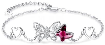 PARYFO Schmetterling Armband 925 Sterling Silber Lila Kristall Schmetterling Armbander Schmetterlinge Schmuck für Frauen Mädchen Geburtstag
