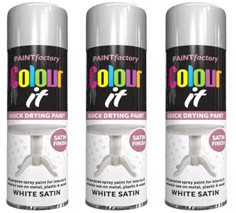 PNJB All Purpose White Satin Finish Spray Paint, Quick Drying, All-Purpose Spray Paint, Surface Matt Finish, Use on Metal Wood & Plastic, 250ML, (3PCS)