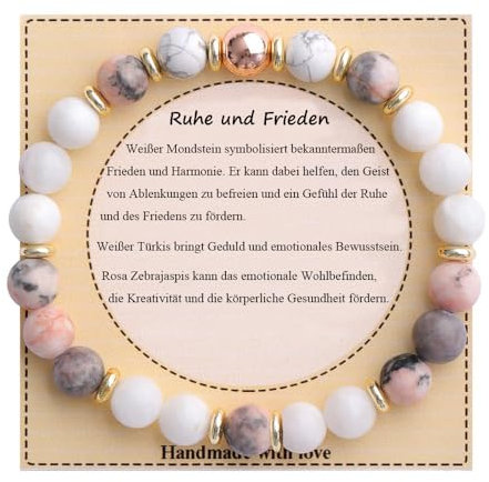UEUC Heilstein-Perlenarmband für Frauen, Armband mit natürlichen Edelsteinen, Gleichgewichtsschutz, spirituelles Kristallperlenarmband zur Angstlinderung mit Bedeutungskarte(#21)