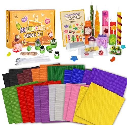 BuzzoXerex Bienenwachsplatten für Kerzen, 24 Stück Farbenfrohe Wachsplatten für Kerzen(20 x 20cm), Kerzen Selber Machen Set mit Formen und Beutel, Kerzen Wachsplatten für Kinder ab 3+ Jährige