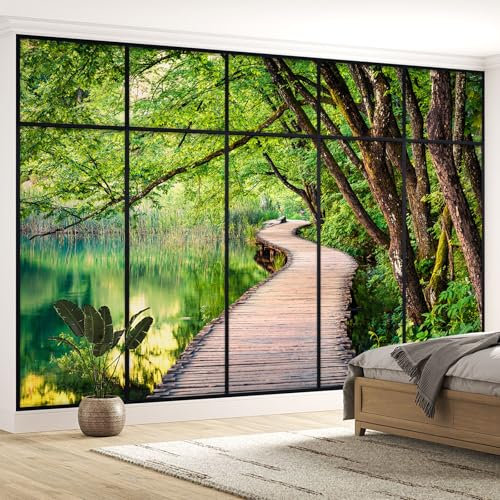 Papier peint panoramique Trompe l'oeil Verrière - Ponton - Largeur 390 cm x Hauteur 247 cm