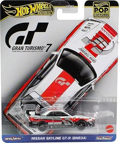 Hot Wheels Nissan Skyline GT-R BNR34 Gran Turismo Real Riders Pop Culture, 1:64 Scale Die-Cast Car Model